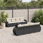 Set mobilier de grădină cu perne, 9 piese, negru, poliratan GartenMobel Dekor