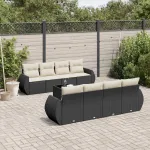 Set mobilier de grădină cu perne, 9 piese, negru, poliratan GartenMobel Dekor