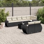 Set mobilier de grădină cu perne, 9 piese, negru, poliratan GartenMobel Dekor