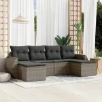 Set mobilier grădină cu perne, 6 piese, gri, poliratan GartenMobel Dekor