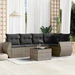 Set mobilier grădină cu perne, 6 piese, gri, poliratan GartenMobel Dekor