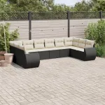 Set canapele de grădină cu perne, 10 piese, negru, poliratan GartenMobel Dekor