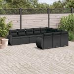 Set canapele de grădină cu perne, 10 piese, negru, poliratan GartenMobel Dekor