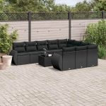 Set canapele de grădină cu perne, 11 piese, negru, poliratan GartenMobel Dekor