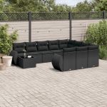 Set canapele de grădină cu perne, 11 piese, negru, poliratan GartenMobel Dekor