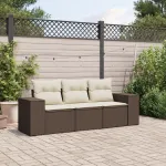 Set canapele de grădină cu perne, 3 piese, maro, poliratan GartenMobel Dekor