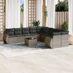 Set mobilier de grădină cu perne, 10 piese, gri, poliratan GartenMobel Dekor