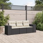 Set mobilier de grădină cu perne, 3 piese, negru, poliratan GartenMobel Dekor