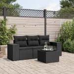 Set mobilier de grădină cu perne, 4 piese, negru, poliratan GartenMobel Dekor