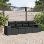 Set mobilier de grădină cu perne, 4 piese, negru, poliratan GartenMobel Dekor