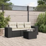 Set mobilier de grădină cu perne, 4 piese, negru, poliratan GartenMobel Dekor