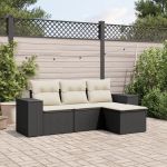 Set mobilier de grădină cu perne, 4 piese, negru, poliratan GartenMobel Dekor