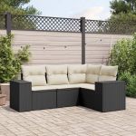 Set mobilier de grădină cu perne, 4 piese, negru, poliratan GartenMobel Dekor
