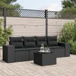 Set mobilier de grădină cu perne, 5 piese, negru, poliratan GartenMobel Dekor