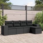Set mobilier de grădină cu perne, 5 piese, negru, poliratan GartenMobel Dekor