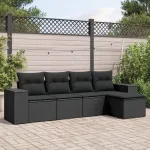 Set mobilier de grădină cu perne, 5 piese, negru, poliratan GartenMobel Dekor
