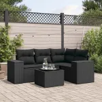 Set mobilier de grădină cu perne, 5 piese, negru, poliratan GartenMobel Dekor