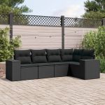 Set mobilier de grădină cu perne, 5 piese, negru, poliratan GartenMobel Dekor