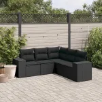 Set mobilier de grădină cu perne, 5 piese, negru, poliratan GartenMobel Dekor