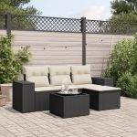 Set mobilier de grădină cu perne, 5 piese, negru, poliratan GartenMobel Dekor