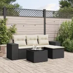 Set mobilier de grădină cu perne, 5 piese, negru, poliratan GartenMobel Dekor