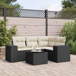 Set mobilier de grădină cu perne, 5 piese, negru, poliratan GartenMobel Dekor