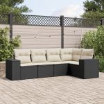 Set mobilier de grădină cu perne, 5 piese, negru, poliratan GartenMobel Dekor
