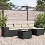 Set mobilier de grădină cu perne, 6 piese, negru, poliratan GartenMobel Dekor