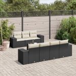 Set mobilier de grădină cu perne, 8 piese, negru, poliratan GartenMobel Dekor