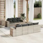 Set mobilier de grădină cu perne, 8 piese gri deschis poliratan GartenMobel Dekor