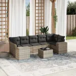 Set mobilier de grădină cu perne, 8 piese gri deschis poliratan GartenMobel Dekor