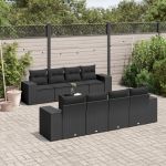 Set mobilier de grădină cu perne, 9 piese, negru, poliratan GartenMobel Dekor
