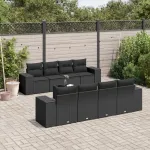 Set mobilier de grădină cu perne, 9 piese, negru, poliratan GartenMobel Dekor