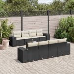 Set mobilier de grădină cu perne, 9 piese, negru, poliratan GartenMobel Dekor