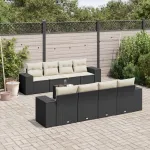 Set mobilier de grădină cu perne, 9 piese, negru, poliratan GartenMobel Dekor