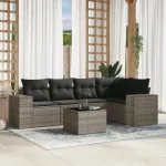 Set mobilier grădină cu perne, 6 piese, gri, poliratan GartenMobel Dekor