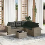 Set mobilier grădină cu perne, 6 piese, gri, poliratan GartenMobel Dekor