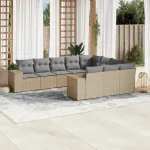 Set canapele de grădină cu perne, 10 piese, bej, poliratan GartenMobel Dekor