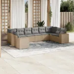 Set canapele de grădină cu perne, 10 piese, bej, poliratan GartenMobel Dekor