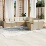 Set canapele de grădină cu perne, 10 piese, bej, poliratan GartenMobel Dekor