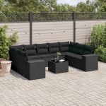 Set canapele de grădină cu perne, 10 piese, negru, poliratan GartenMobel Dekor