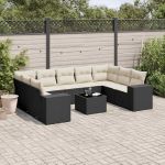 Set canapele de grădină cu perne, 10 piese, negru, poliratan GartenMobel Dekor