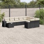 Set canapele de grădină cu perne, 10 piese, negru, poliratan GartenMobel Dekor