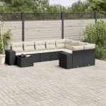 Set canapele de grădină cu perne, 10 piese, negru, poliratan GartenMobel Dekor