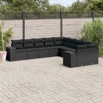 Set canapele de grădină cu perne, 10 piese, negru, poliratan GartenMobel Dekor