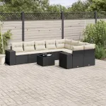 Set canapele de grădină cu perne, 10 piese, negru, poliratan GartenMobel Dekor