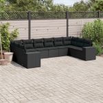 Set canapele de grădină cu perne, 10 piese, negru, poliratan GartenMobel Dekor