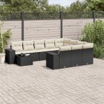 Set canapele de grădină cu perne, 11 piese, negru, poliratan GartenMobel Dekor