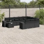 Set canapele de grădină cu perne, 11 piese, negru, poliratan GartenMobel Dekor