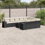 Set canapele de grădină cu perne, 11 piese, negru, poliratan GartenMobel Dekor